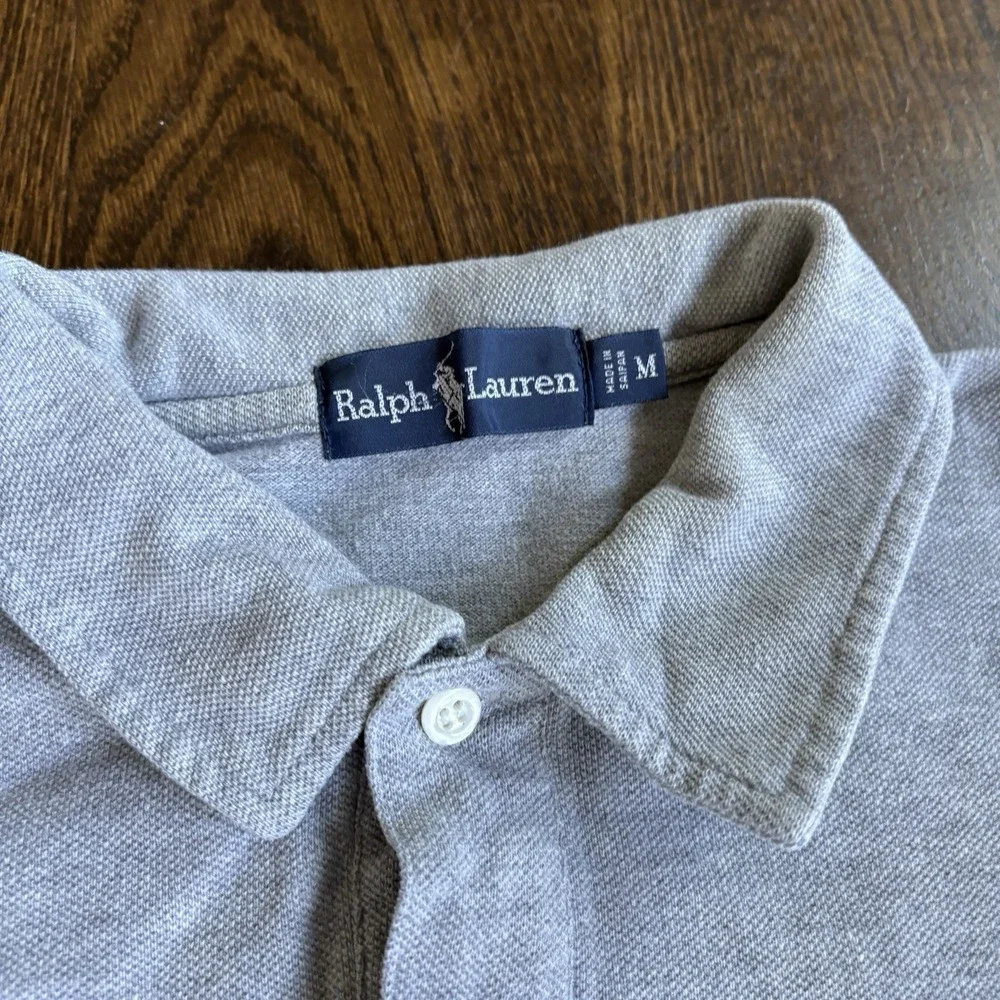 Vtg 90s Ralph Lauren USA Flag Patch Polo Shirt Mens M Gray Short Sleeve Heavy